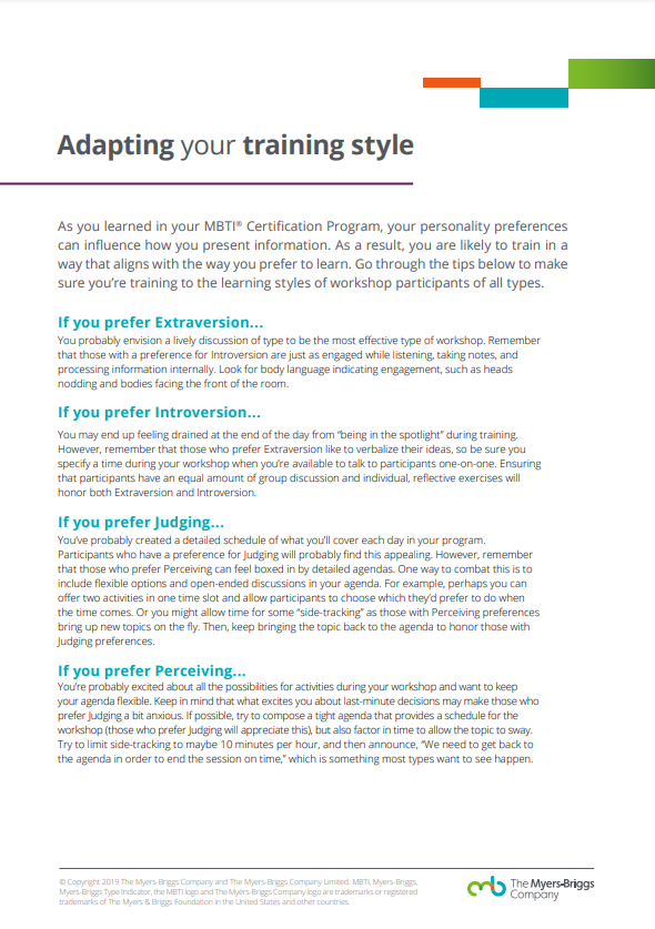 Adapting Your Training Style